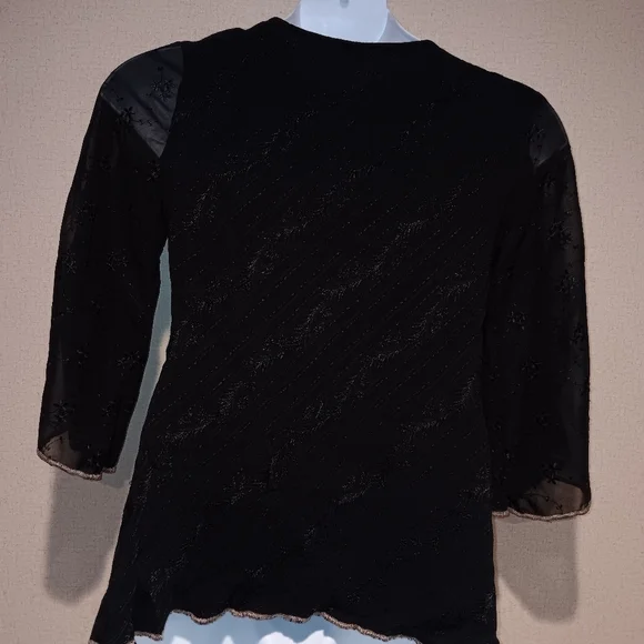 Vintage 90s Spencer Alexis Chic Black Floral Embroidered Blouse Size 6 - Picture 4 of 4